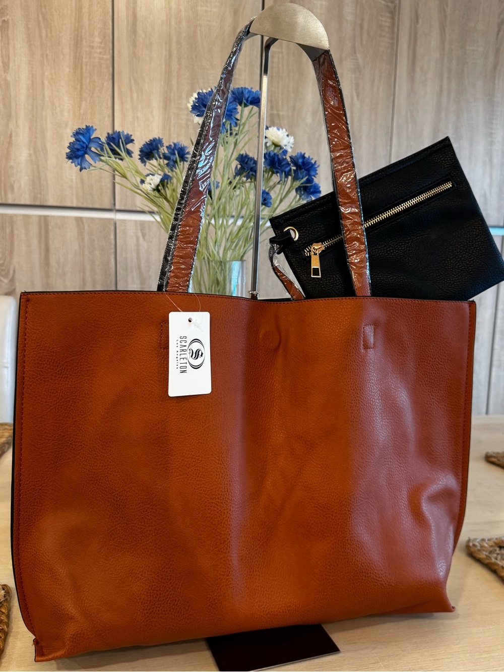 NWT Scarleton Reversible Vegan Leather Tote Bag with Detachable Pouch